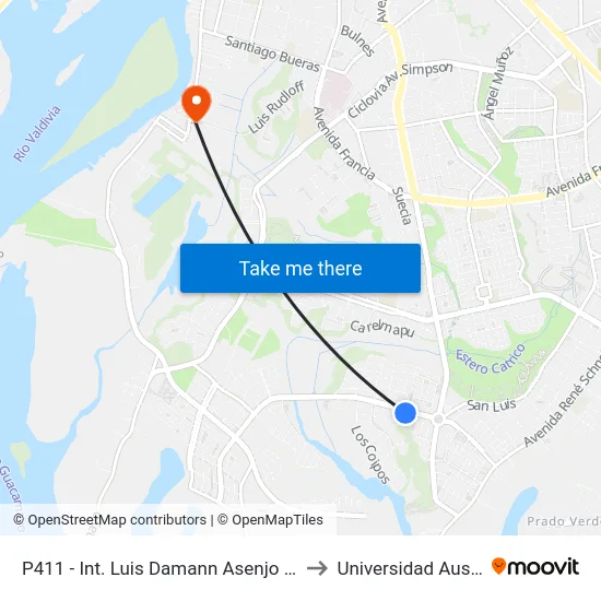 P411 - Int. Luis Damann Asenjo / Jaime De La Guarda to Universidad Austral De Chile map