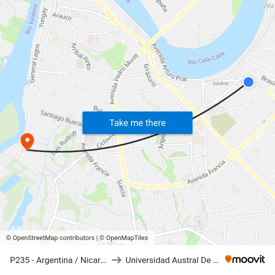 P235 - Argentina / Nicaragua to Universidad Austral De Chile map