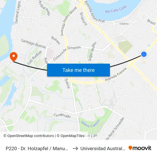 P220 - Dr. Holzapfel / Manuel Rodríguez to Universidad Austral De Chile map