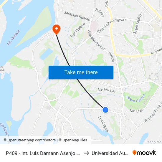 P409 - Int. Luis Damann Asenjo / Santiago Dervis Ojeda to Universidad Austral De Chile map