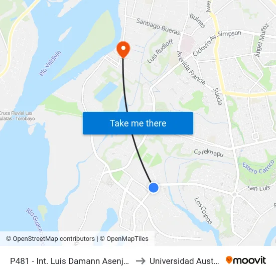 P481 - Int. Luis Damann Asenjo / Las Avutardas to Universidad Austral De Chile map