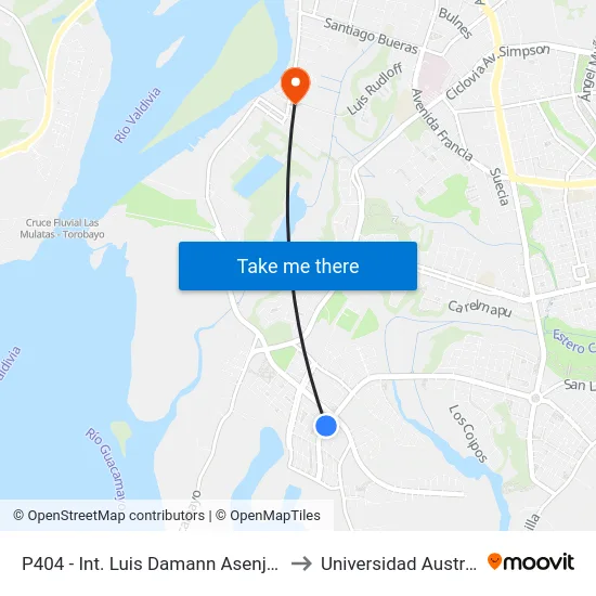 P404 - Int. Luis Damann Asenjo / Los Naranjos to Universidad Austral De Chile map
