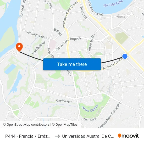 P444 - Francia / Errázuriz to Universidad Austral De Chile map