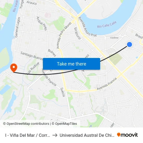 I - Viña Del Mar / Corral to Universidad Austral De Chile map