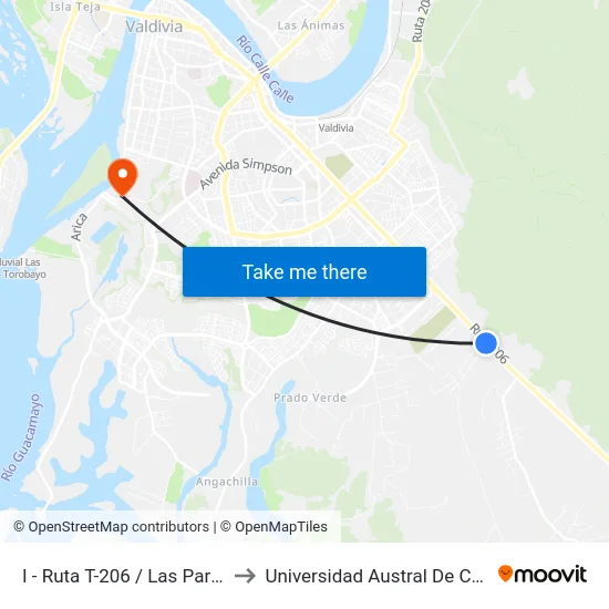 I - Ruta T-206 / Las Parras to Universidad Austral De Chile map