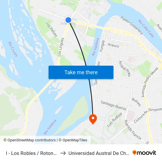 I - Los Robles / Rotonda to Universidad Austral De Chile map