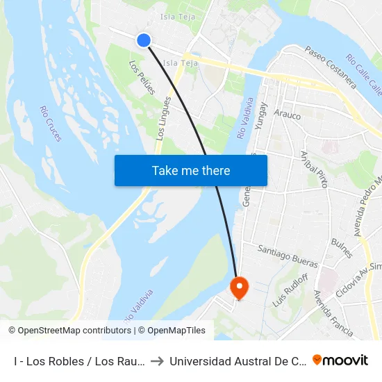 I - Los Robles / Los Raulíes to Universidad Austral De Chile map