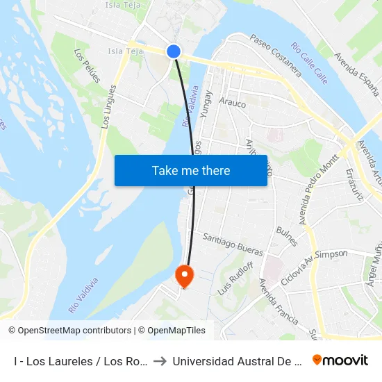 I - Los Laureles / Los Robles to Universidad Austral De Chile map
