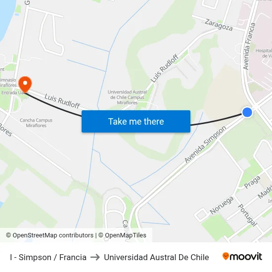 I - Simpson / Francia to Universidad Austral De Chile map