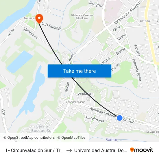 I - Circunvalación Sur / Tromen to Universidad Austral De Chile map
