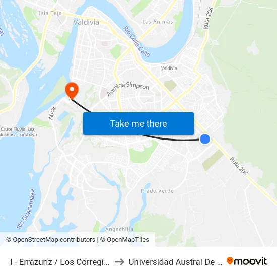 I - Errázuriz / Los Corregidores to Universidad Austral De Chile map