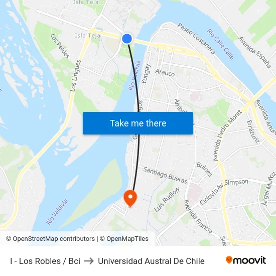 I - Los Robles / Bci to Universidad Austral De Chile map