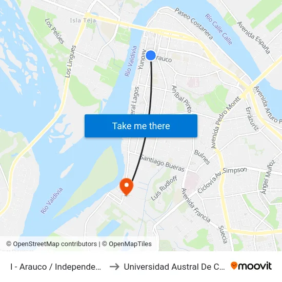 I - Arauco / Independencia to Universidad Austral De Chile map