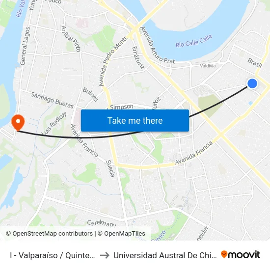 I - Valparaíso / Quintero to Universidad Austral De Chile map