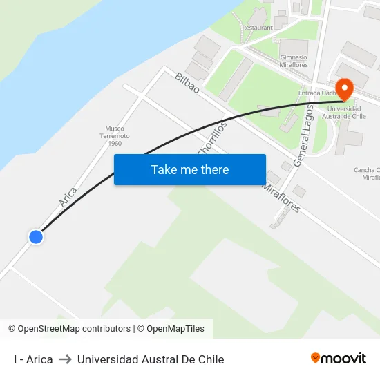 I - Arica to Universidad Austral De Chile map