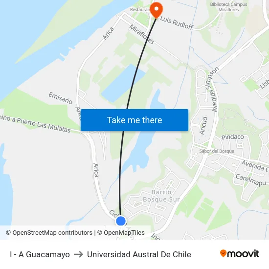 I - A Guacamayo to Universidad Austral De Chile map