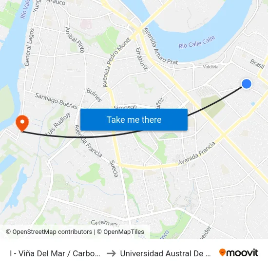 I - Viña Del Mar / Carbonero to Universidad Austral De Chile map
