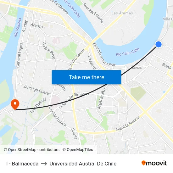 I - Balmaceda to Universidad Austral De Chile map