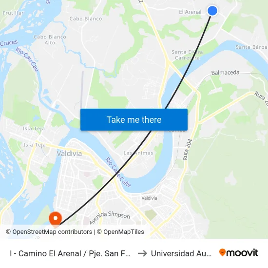 I - Camino El Arenal / Pje. San Fco. - Domingo Maechel to Universidad Austral De Chile map
