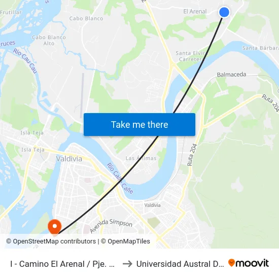 I - Camino El Arenal / Pje. San Félix to Universidad Austral De Chile map