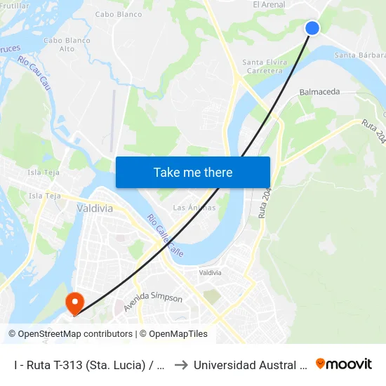 I - Ruta T-313 (Sta. Lucia) / Ruta T-301 to Universidad Austral De Chile map