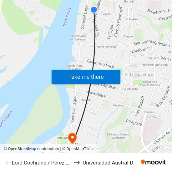 I - Lord Cochrane / Pérez Rosales to Universidad Austral De Chile map