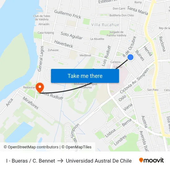 I - Bueras / C. Bennet to Universidad Austral De Chile map