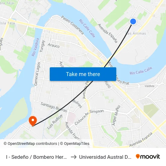 I - Sedeño / Bombero Hernández to Universidad Austral De Chile map