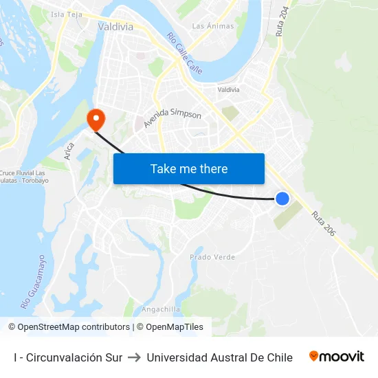 I - Circunvalación Sur to Universidad Austral De Chile map