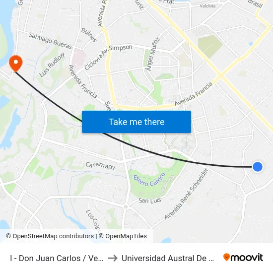 I - Don Juan Carlos / Veinte to Universidad Austral De Chile map