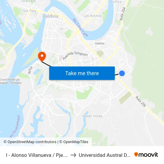 I - Alonso Villanueva / Pje. Cuatro to Universidad Austral De Chile map