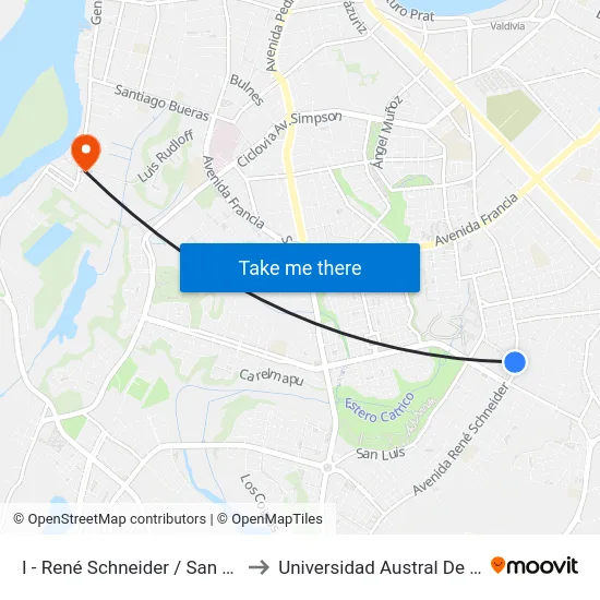 I - René Schneider / San Pedro to Universidad Austral De Chile map