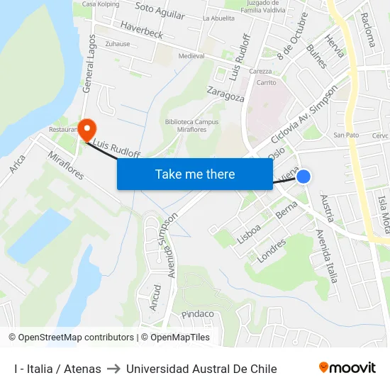 I - Italia / Atenas to Universidad Austral De Chile map