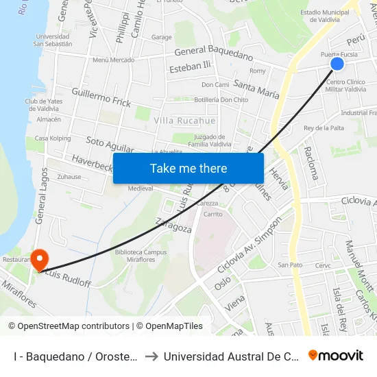 I - Baquedano / Orostegui to Universidad Austral De Chile map
