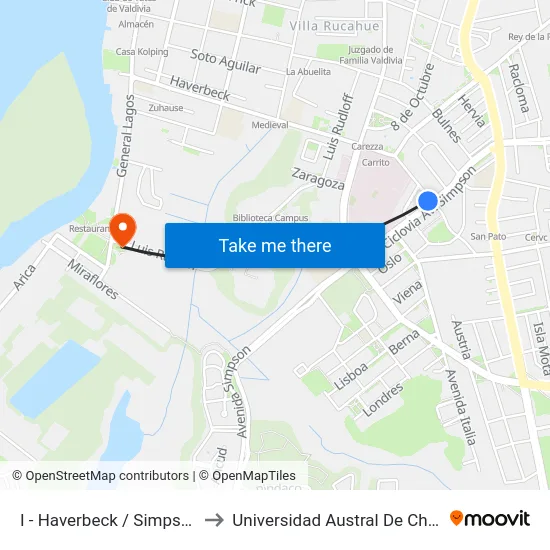 I - Haverbeck / Simpson to Universidad Austral De Chile map