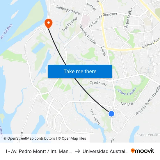 I - Av. Pedro Montt / Int. Manuel Aránguiz to Universidad Austral De Chile map