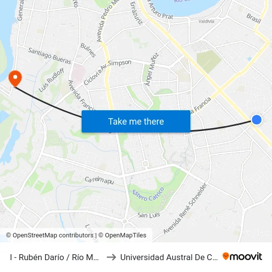 I - Rubén Darío / Río Maipo to Universidad Austral De Chile map