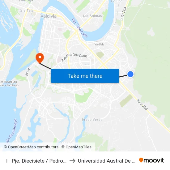 I - Pje. Diecisiete / Pedro Tres to Universidad Austral De Chile map