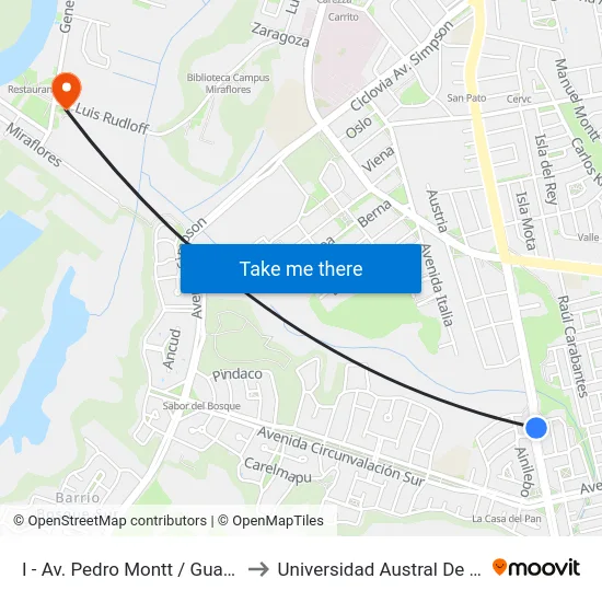 I - Av. Pedro Montt / Guallipen to Universidad Austral De Chile map