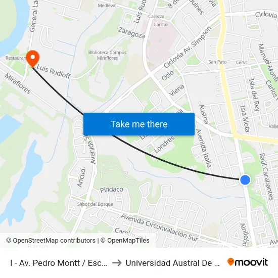 I - Av. Pedro Montt / Escocia to Universidad Austral De Chile map
