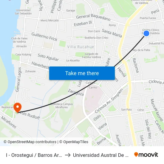 I - Orostegui / Barros Araña to Universidad Austral De Chile map