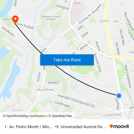I - Av. Pedro Montt / Mininco to Universidad Austral De Chile map