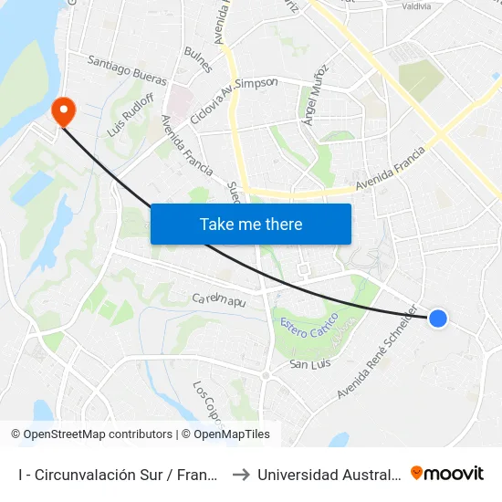 I - Circunvalación Sur / Francisco Encina to Universidad Austral De Chile map