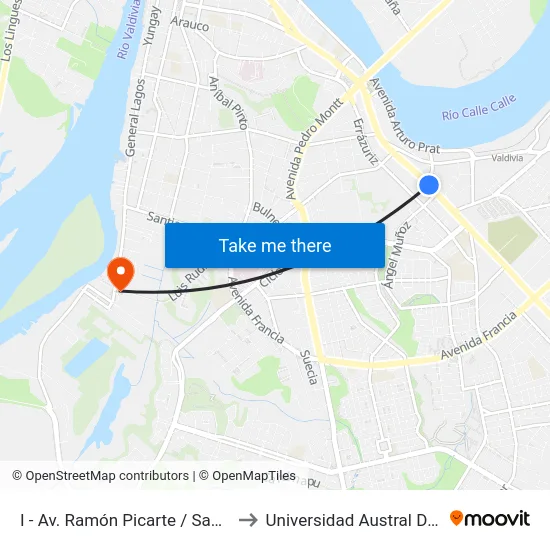 I - Av. Ramón Picarte / San Martín to Universidad Austral De Chile map