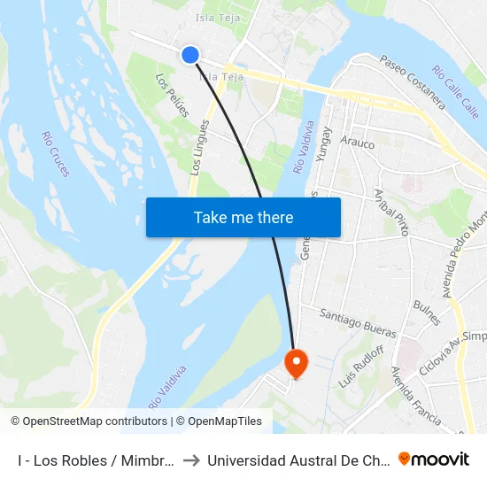 I - Los Robles / Mimbres to Universidad Austral De Chile map