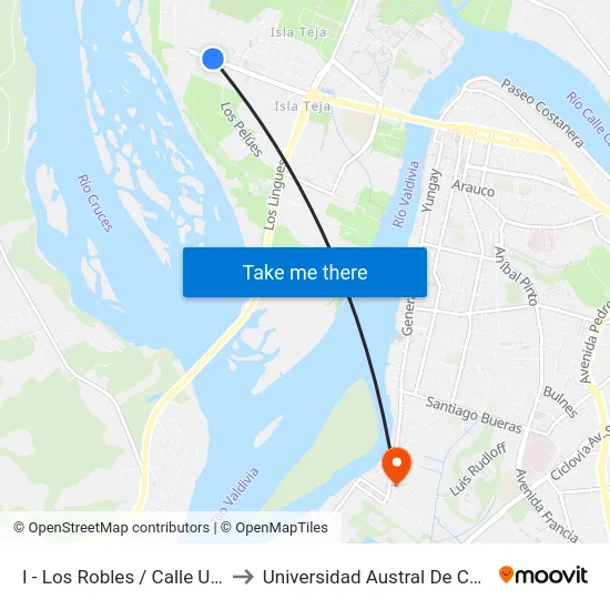I - Los Robles / Calle Uno to Universidad Austral De Chile map