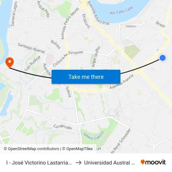 I - José Victorino Lastarrias / Pje. F to Universidad Austral De Chile map