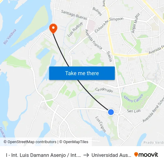 I - Int. Luis Damann Asenjo / Int. Jaime De La Guarda to Universidad Austral De Chile map