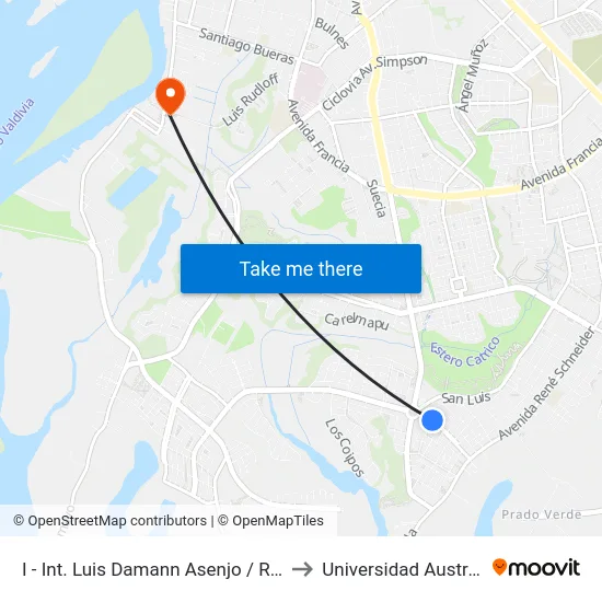 I - Int. Luis Damann Asenjo / Reg. Teófilo Silva to Universidad Austral De Chile map