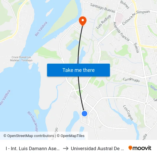 I - Int. Luis Damann Asenjo / to Universidad Austral De Chile map